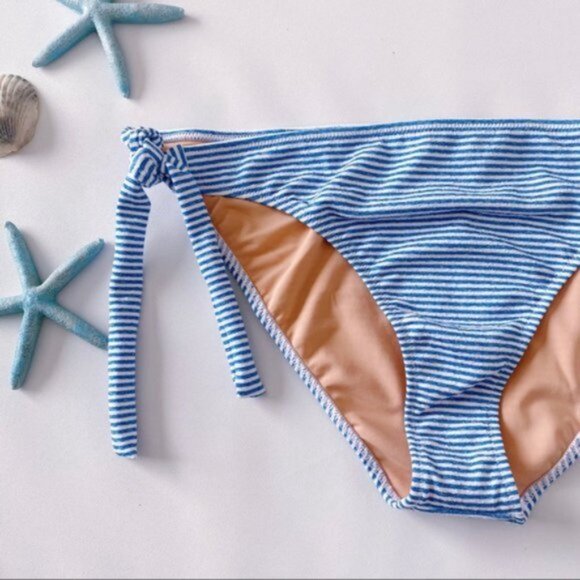 J. Crew | Side Tie Lowrider Bikini Bottom Faded Stripe Blue Preppy Nautical 3X - Picture 4 of 10